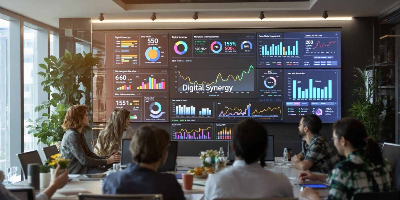 UAE marketing team reviewing digital synergy on analytics screens