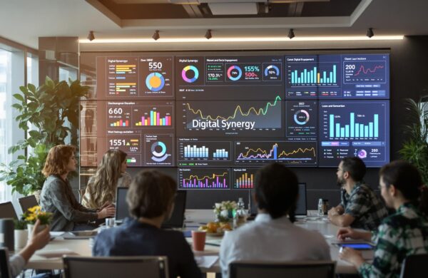 UAE marketing team reviewing digital synergy on analytics screens